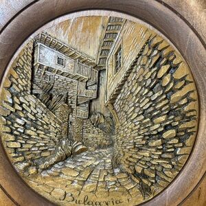 Wooden Carved Wall Art with Street Scene